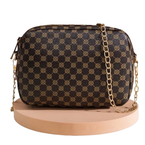 Brown Leather Crossbody Purse with Gold Detail - Picture 1 of 3